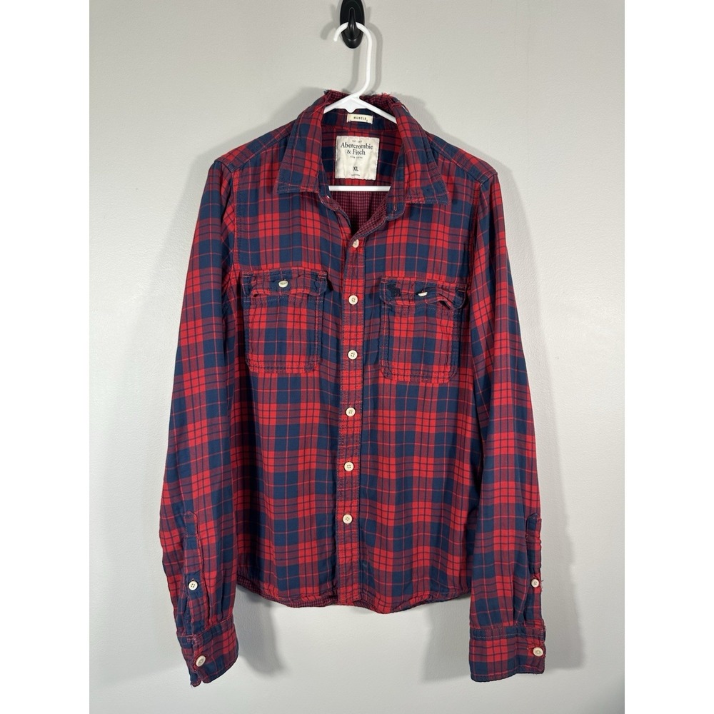 Abercrombie & Fitch Shirt‎ Mens XL Plaid Muscle Cotton Distressed Y2K Read
